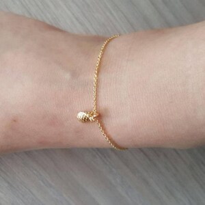 May include: A gold chain anklet with a small pineapple charm.