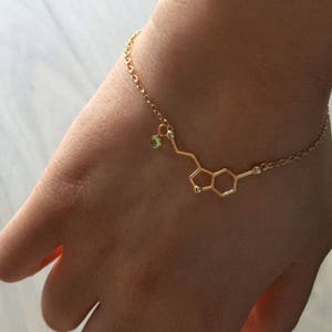 Delicate Serotonin Bracelets,Delicate Molecule Bracelet, birthstone,Initial coin bracelet,Thin Gold Chain,Layering Bracelet ,Bridesmaid Gift image 3