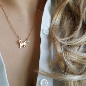 Gold Origami poodle necklace, Birthstone Necklace, Dog necklace, Origami Necklace with Birthstone necklace,Bridesmaid Gift,puppy necklace
