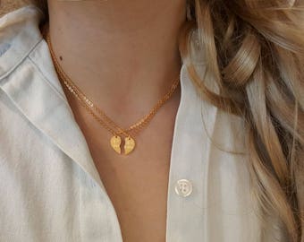 BFF heart necklace for 2, Friendship necklace set of 2,Split heart Best friend necklace, valentines day gift jewelry necklaces for women