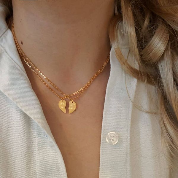 BFF heart necklace for 2, Friendship necklace set of 2,Split heart Best friend necklace, valentines day gift jewelry necklaces for women