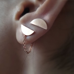Rose gold Half moon ear jacket,Half circle ear jacket,circle earring,Bridesmaid Gift,Chain ear jacket, moon studs,round ear jacket