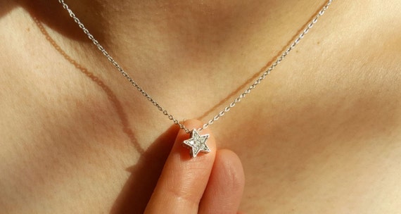 Dainty Star Diamond Necklace,floating Diamond Star Necklace