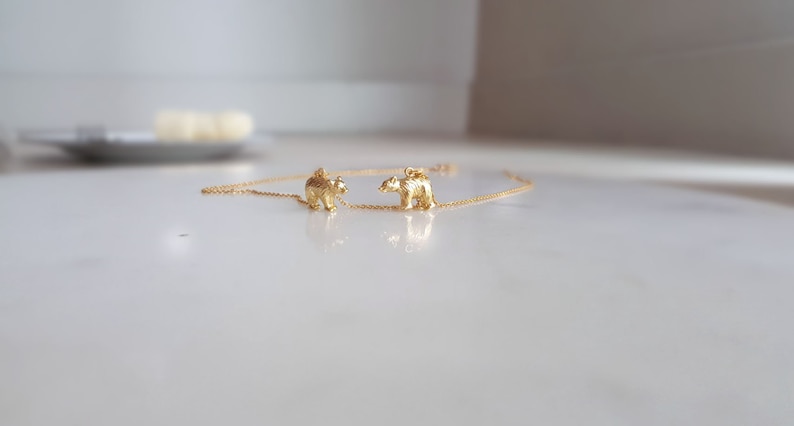 Minimal 18k Gold Bear necklace,Winter Bear Necklace,Baby Bear necklace,Bridesmaid Gift,Mothers day Necklace,birthday gift image 2