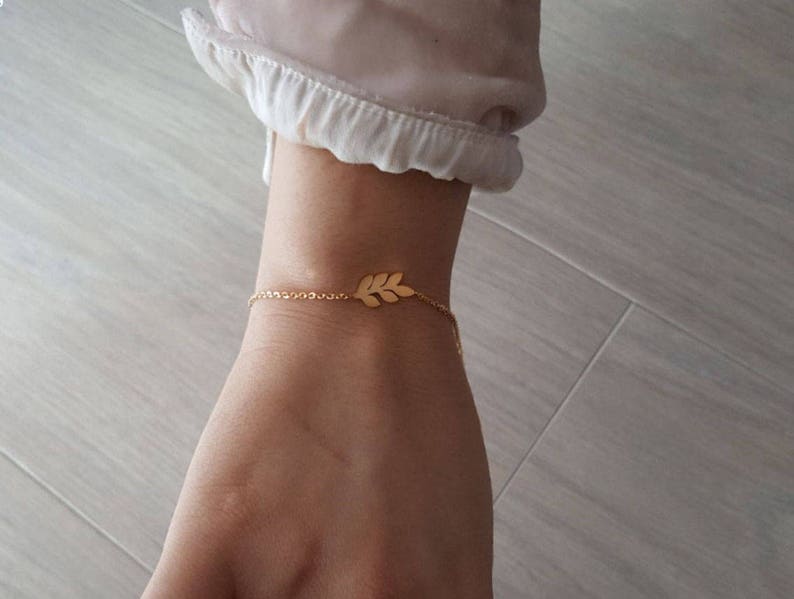 Delicate Petite Olive branch Bracelets,Delicate leaf Bracelet, olive bracelet,Thin Gold Chain, Layering Bracelet ,Bridesmaid Gift image 2