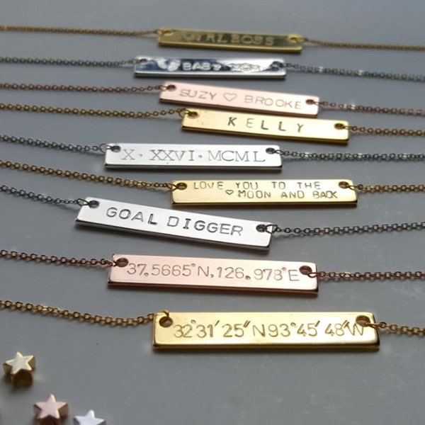 Rose Gold Girl Boss Necklace,Coordinate necklace,Name Bar Necklace,Roman Numeral Necklace,coordinates necklace,coordinates necklace