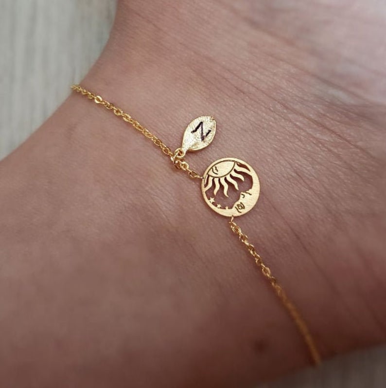 18k gold custom  sun moon anklet • personalized Celestial Layering Anklet for woman Bridesmaid Gift Mothers day gift mom anklet moon anklets 