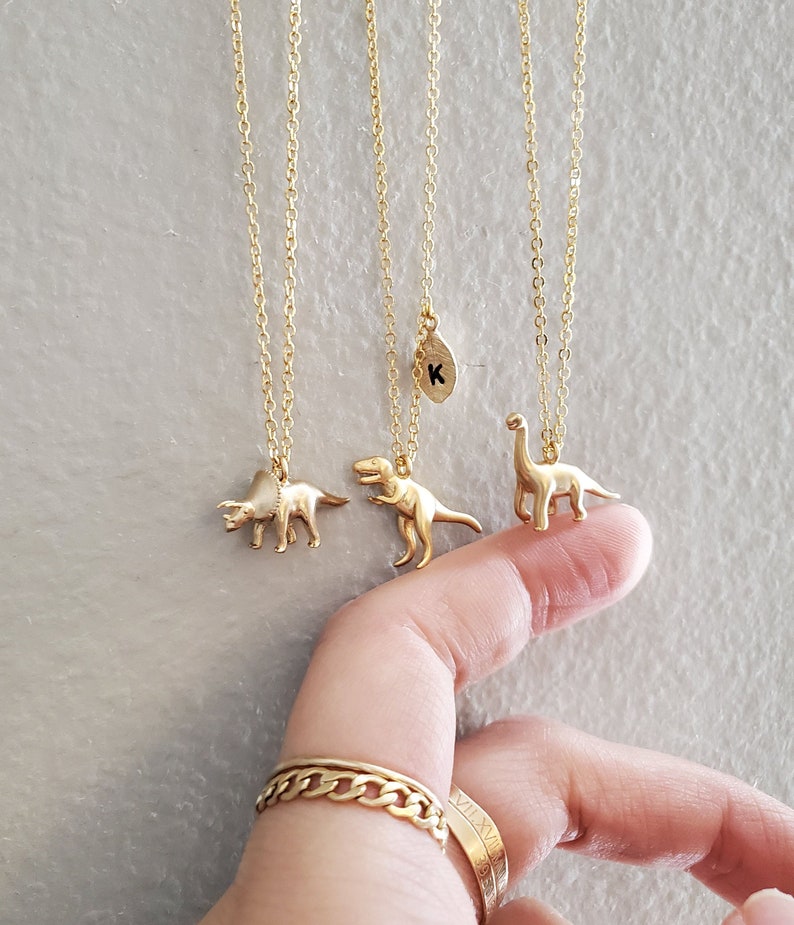 Triceratops, T-Rex, Brachiosaurus Necklace Dinosaur jewelry initial necklace mothers necklace Christmas birthday gifts Personalized Jewelry 