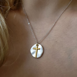 Gold Cross necklace,Religious Medal necklace,Relic Pendant necklace, silver cross necklace,Medallion necklace,Bridesmaid Gift, birthday gift