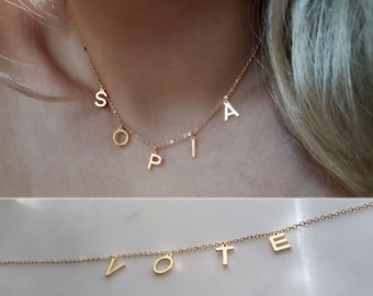 VOTE Necklace•Personalized custom Name Necklace for Women.minimalist Initial Necklace for kids unique Layering custom letter necklaces