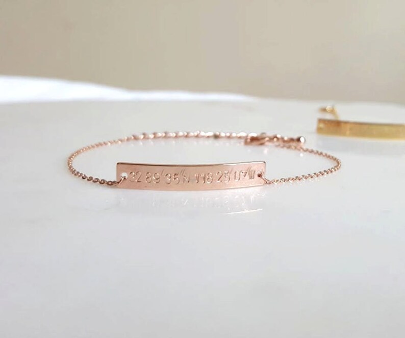 Coordinate Bracelet Bar Bracelet,Hand stamped Bracelet,Bridesmaid Gift,minimalist Rose Gold Coordinates bracelet,GPS Bracelet