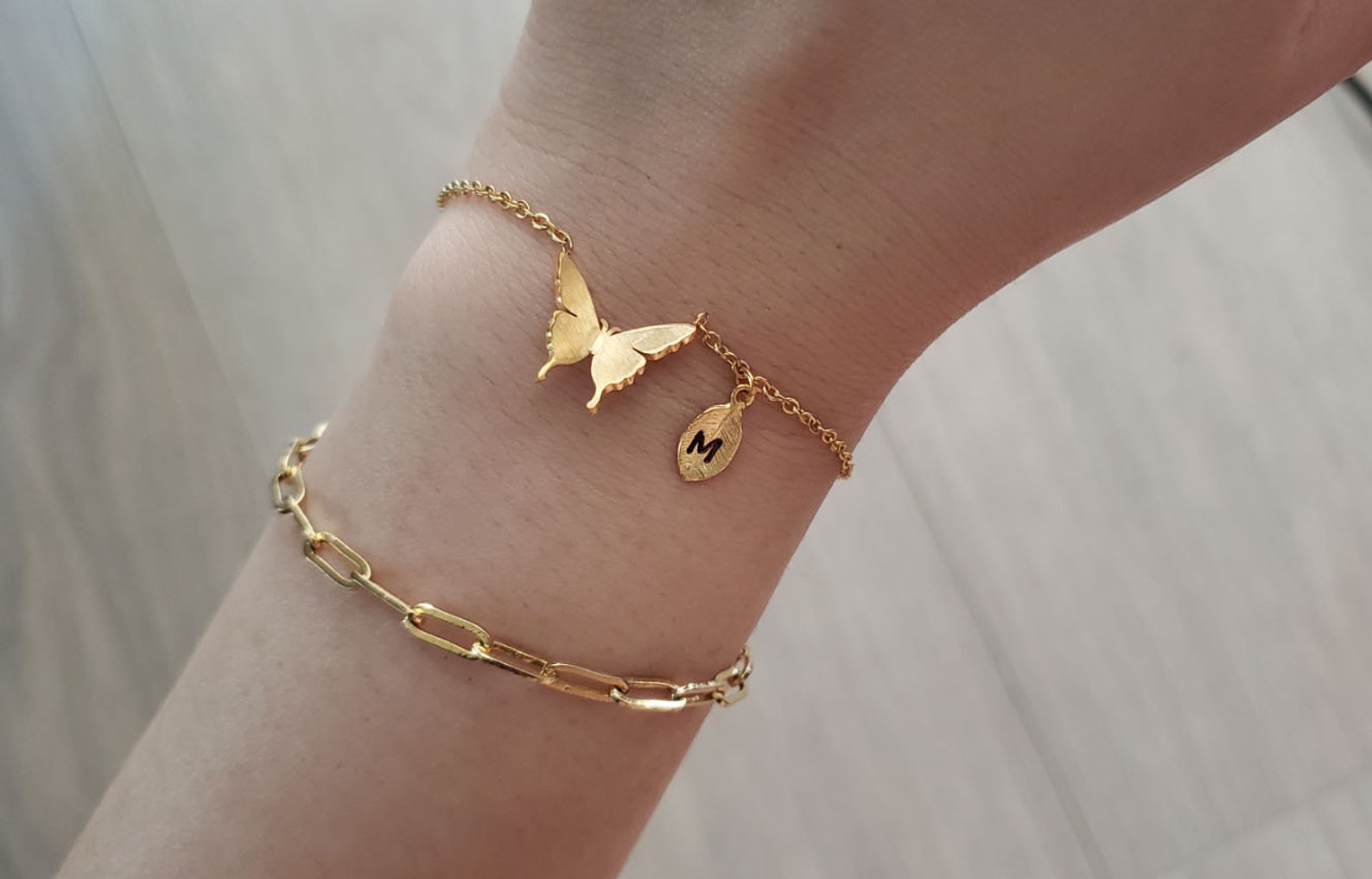 18k Gold Butterfly Bracelets. Custom Dainty Initial Butterfly Etsy