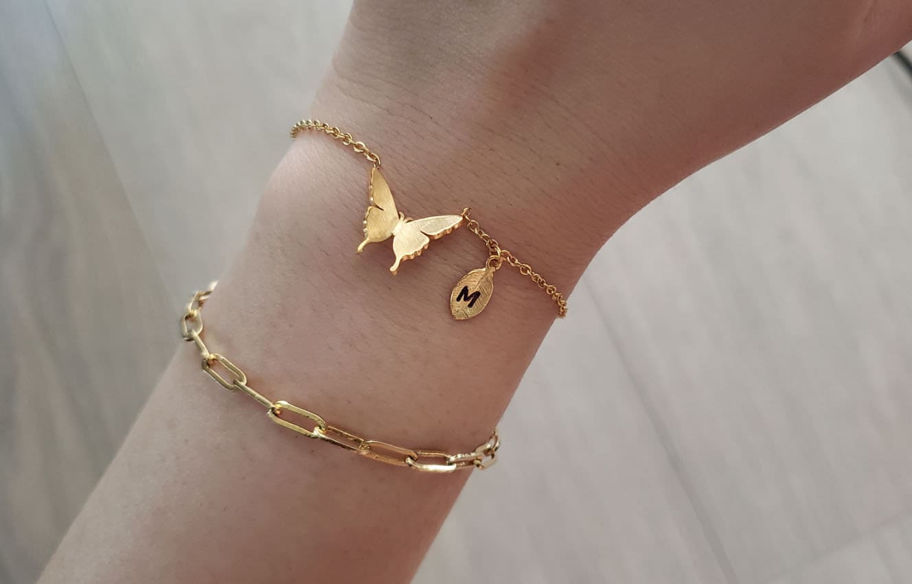 18k Gold Butterfly Bracelets. Custom Dainty Initial Butterfly Bracelet ...