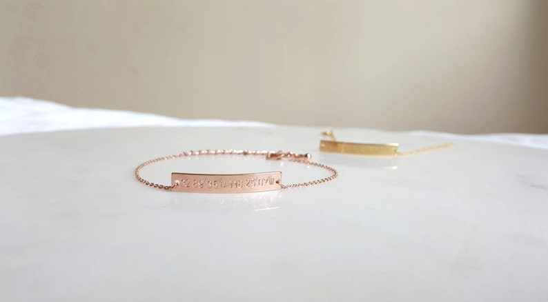 Coordinate Bracelet Bar Bracelet,Hand stamped Bracelet,Bridesmaid Gift,minimalist Rose Gold Coordinates bracelet,GPS Bracelet