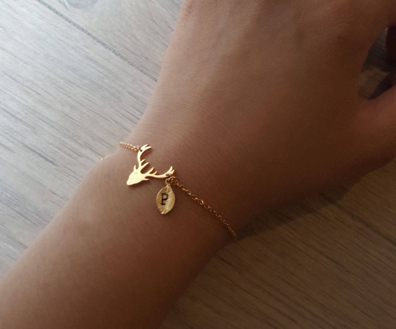 Delicate Petite Antler Bracelets,Delicate Deer bracelets,Antler bracelets,Bridesmaid gift,initial bracelet, Layering Bracelet image 1