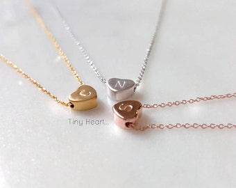 18k Gold Mini heart Necklace, Initial Heart Necklace, micro heart necklace, Bridesmaid Gift, Initial Necklace, birthday gift, mom gift