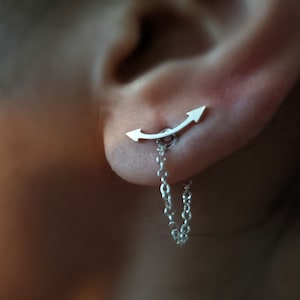 18k gold Arrow earrings,arrow ear climber,threader earring,arrow ear jacket,Bridesmaid Gift,Chain ear jacket