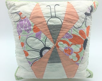 Baby Nursery Pillow | Antique Quilt Pillow | Handstitched Antique Quilt Pillow | Butterfly Pillow