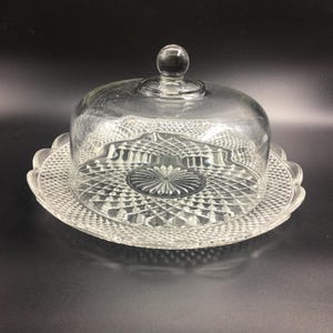 Vintage Glass Cake Plate with Cover  | Dessert Centerpiece