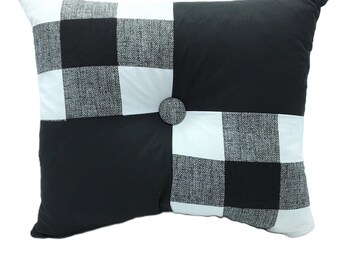 Handmade Black-and-White Buffalo Check Farmhouse Pillow (Modern Rustic Cabin Décor)