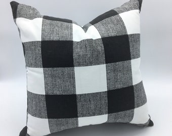 Farmhouse Pillow | Buffalo Check Pillow | Black and White Plaid Accent Pillow