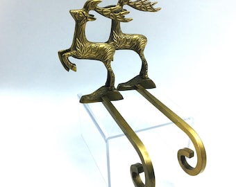 Vintage Brass Reindeer Stocking Holders