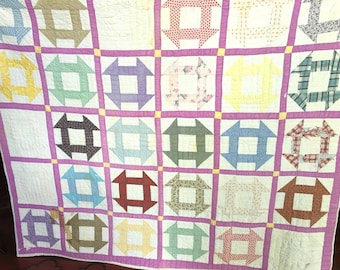 Handmade Pastel Traditional Patchwork Quilt (Vintage-Style Heirloom Bedding)