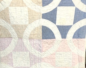 Vintage Hand-Stitched Pastel Quilt | Nursery Wall Decor, Cottagecore Decor