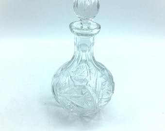 Vintage Crystal Decanter Perfume Bottle | Cut Glass with Stopper | Petite Starburst Vanity Bottle | Bar Cart or Vanity Decor