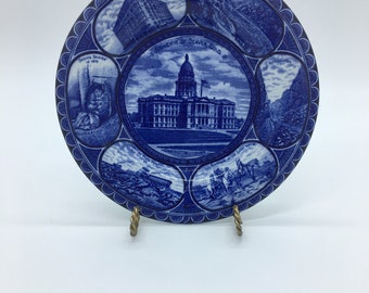 Staffordshire Flow Blue Souvenir Transferware Wall Plate