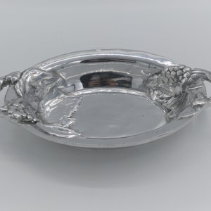 Handmade Honduran Oval Pewter Serving Bowl with Decorative Handles