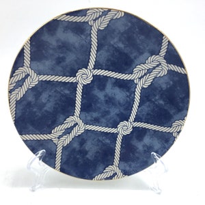 Antique Blue White Nautical Plate with Gold Edge and Hanger