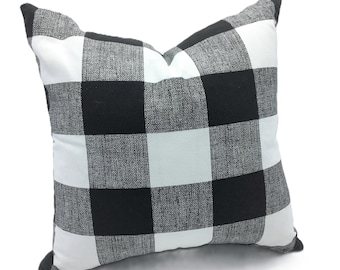 Black & White Buffalo Check Farmhouse Accent Pillow (Rustic Cabin + Modern Country Décor)