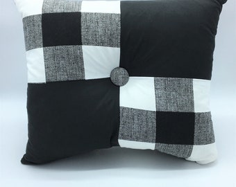 Farmhouse Pillow | Buffalo Check Pillow | Black and White Plaid Accent Pillow