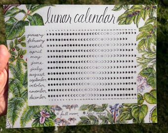 Lunar Moon Calender PNW Native Plants 8x10” Giclee Print Holiday Gift