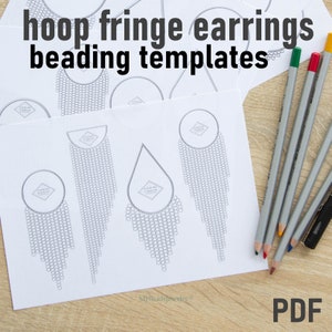 Bead template - Beaded fringe hoop earring Beading graph - Blank template - Paper graph pattern - Design hoop fringe earrings - PDF download