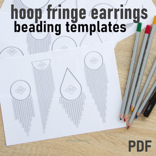 Bead template - Beaded fringe hoop earring Beading graph - Blank template - Paper graph pattern - Design hoop fringe earrings - PDF download