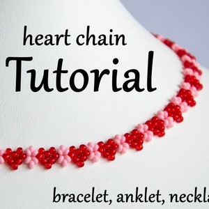 Heart Beading tutorial Daisy Chain beaded bracelet, How to make seed bead choker anklet necklace beadweaving,Jewelry making beadwork pattern