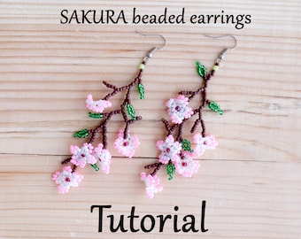 Tutorial Beaded earrings SAKURA Cherry blossom, master class for beads weaving, includes schemes and instructions How to make beaded earring