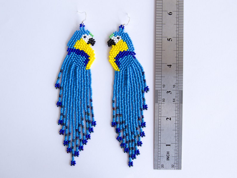 Colorful Parrot Earrings Cute Beaded Bird Very Long Earrings Etsy