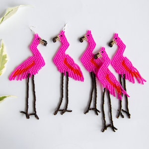Beaded Flamingo Earrings – Hot Pink Tropical Dangle Earrings