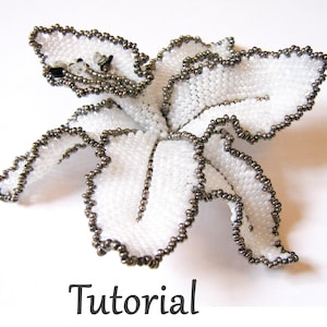 Beaded brooch White Orchid tutorial - master class for beads weaving, includes schemes and instructions, handmade flower beading, advanced
