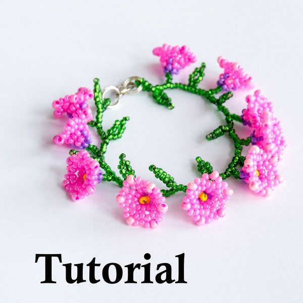 Tutoriel de fabrication de perles Bracelet de rocailles - Comment fabriquer un bracelet de perles Pétunia - Modèle de tissage de perles - Instructions PDF prêtes à télécharger