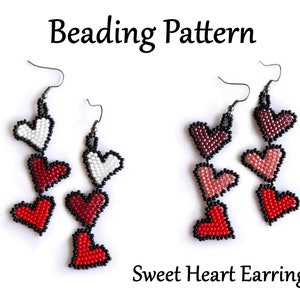 Sweet Heart Earrings Beading Pattern, Beaded earrings beading tutorial, Beaded heart pattern, Seed bead weaving tutorial PDF instruction DIY