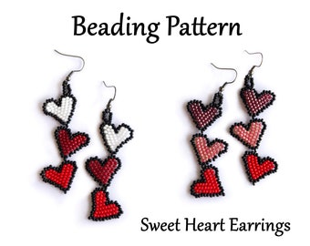 Sweet Heart Earrings Beading Pattern, Beaded earrings beading tutorial, Beaded heart pattern, Seed bead weaving tutorial PDF instruction DIY