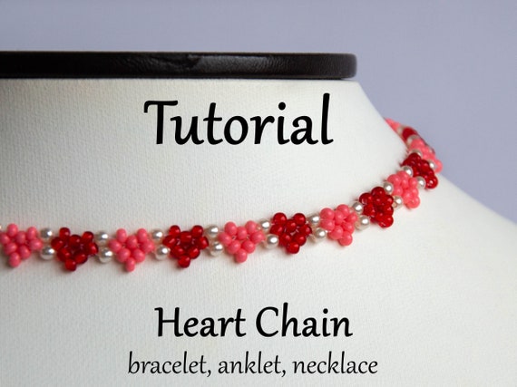 Valentine's Heart Beading Tutorial, Seed Bead Hearts Daisy Chain Beaded  Bracelet Anklet Necklace, Bead Weaving Pattern PDF Instruction DIY 