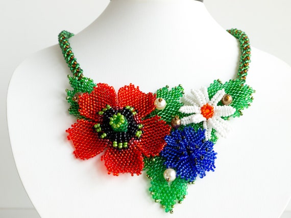 Eco friendly necklace red poppy