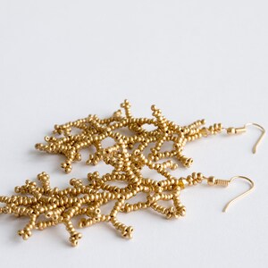 Beaded Coral Branch Earrings - Gold coral branch beadwork - Dangle coral seed bead earrings - Silver botanical earrings - Coralling Fringes image 9