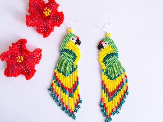 Tropical bird earrings Boho Earrings Beach earrings Statement earrings