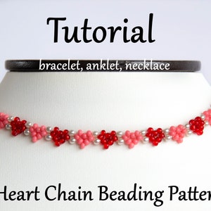 Tutorial de abalorios con forma de corazón para San Valentín, pulsera de cuentas con forma de margarita y forma de corazón con semillas, collar y tobillera, patrón de tejido de cuentas en PDF, instrucciones para hacerlo tú mismo